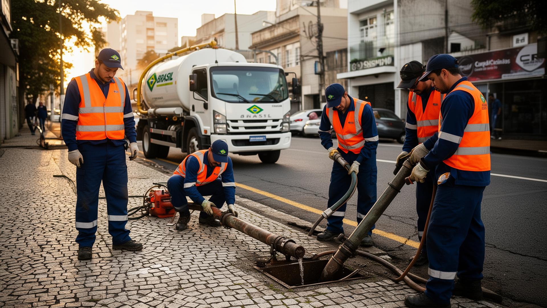 Equipe técnica de desentupidora em ação em Curitiba